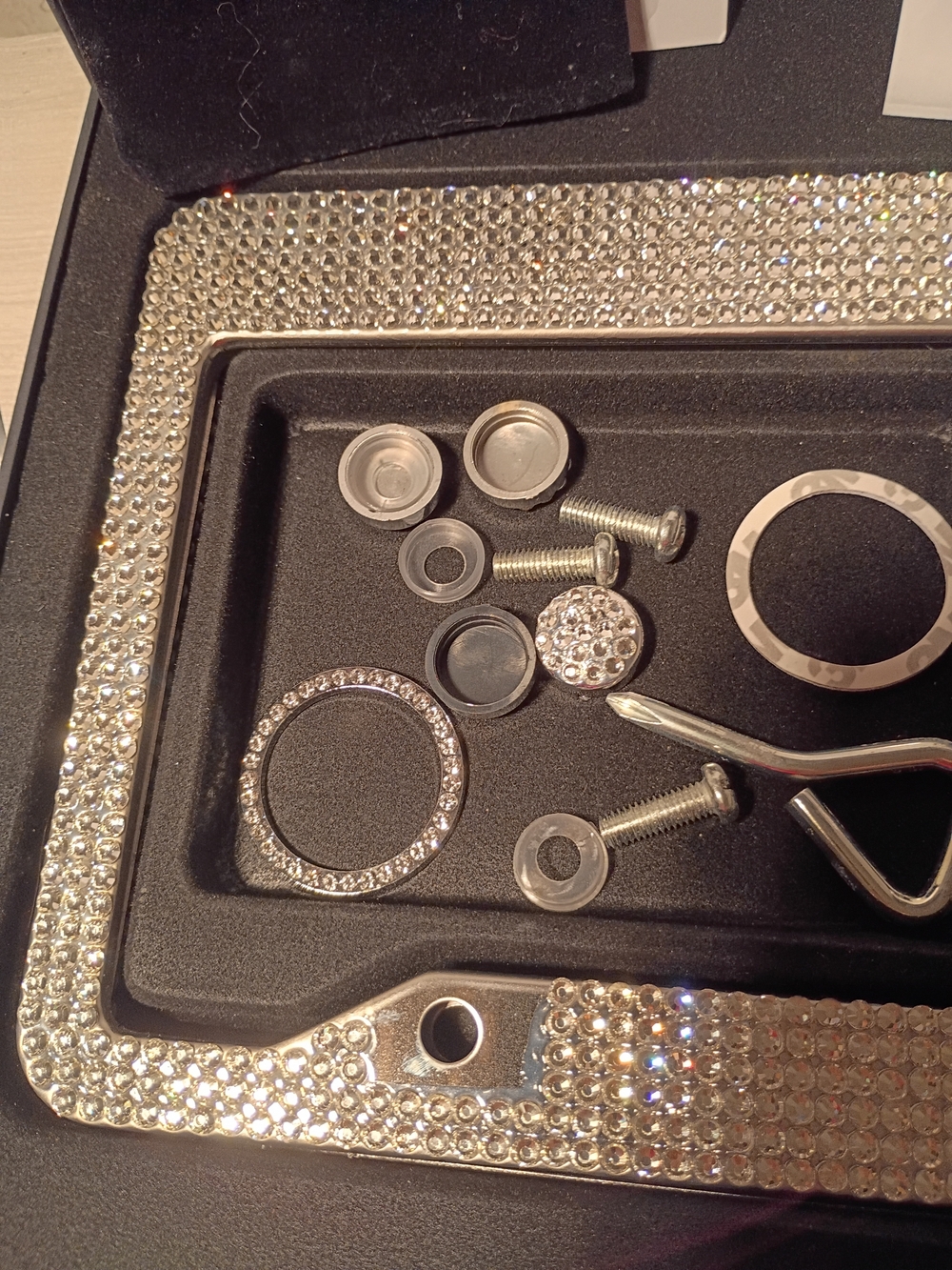 Rhinestone Bling License Plate Frame and Hardware - Silver Crystal